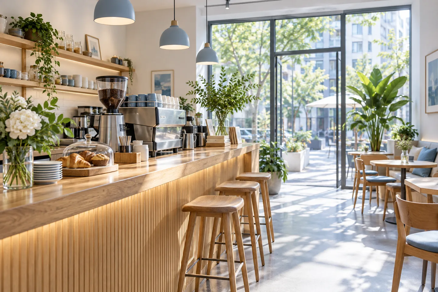 明亮的本地咖啡门店，场景示意图